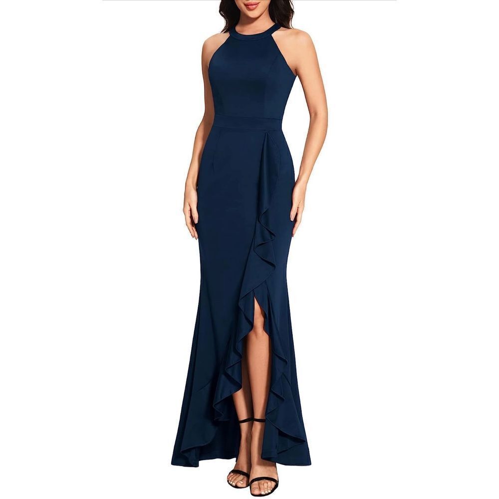 NEW Halter Neck Split Formal Dress Mermaid Cocktail Gown S